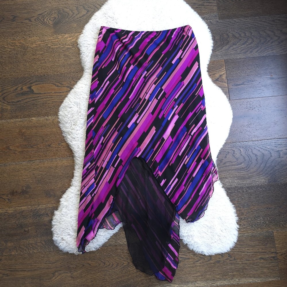 Vintage Betsey Johnson Y2K 90s Assymetrical Stripe Silk Slip Midi Skirt